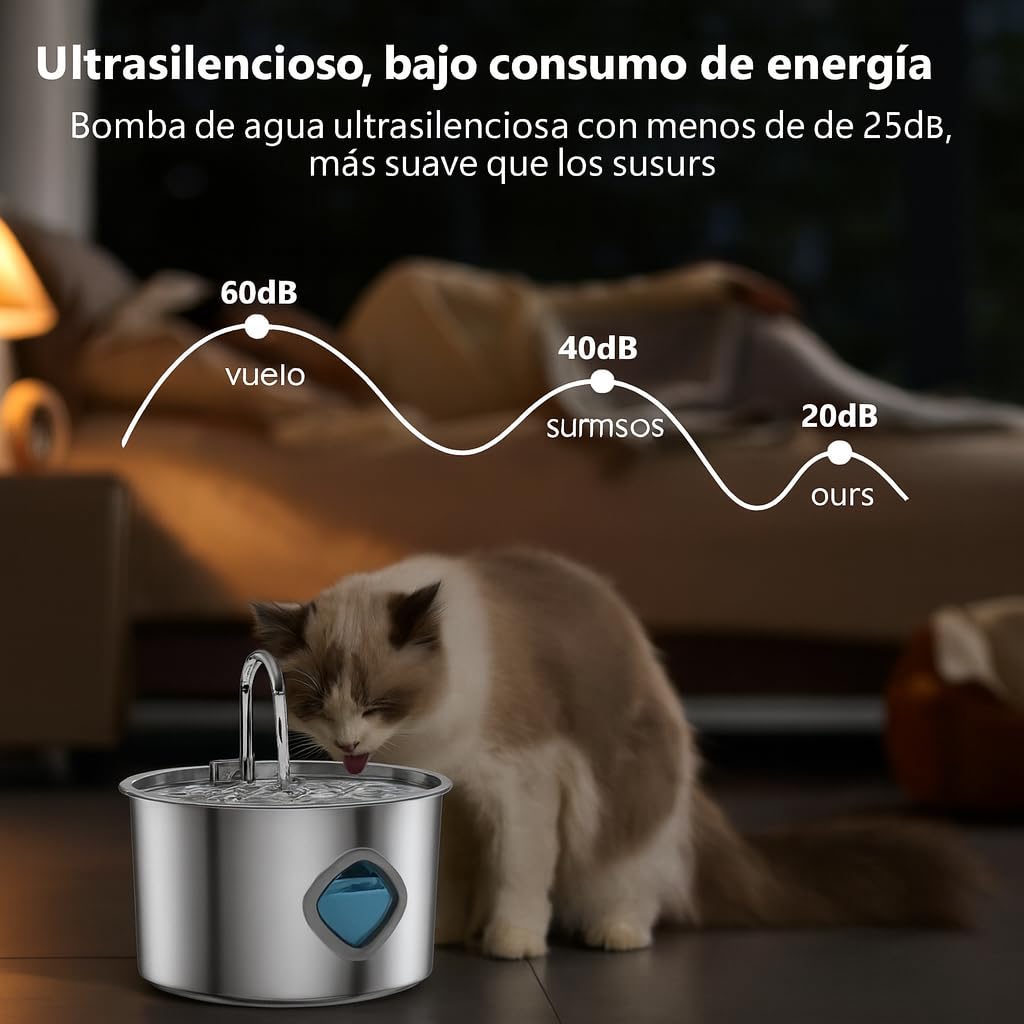 Fuente de Agua para Gatos Acero Inoxidable, Fuentes Diseño de Grifo con 2 Filtros, 3.2 L Fuentes de Agua Automática y Silenciosa de Gran Capacidad Fácil de L (USB+10 Filtros)