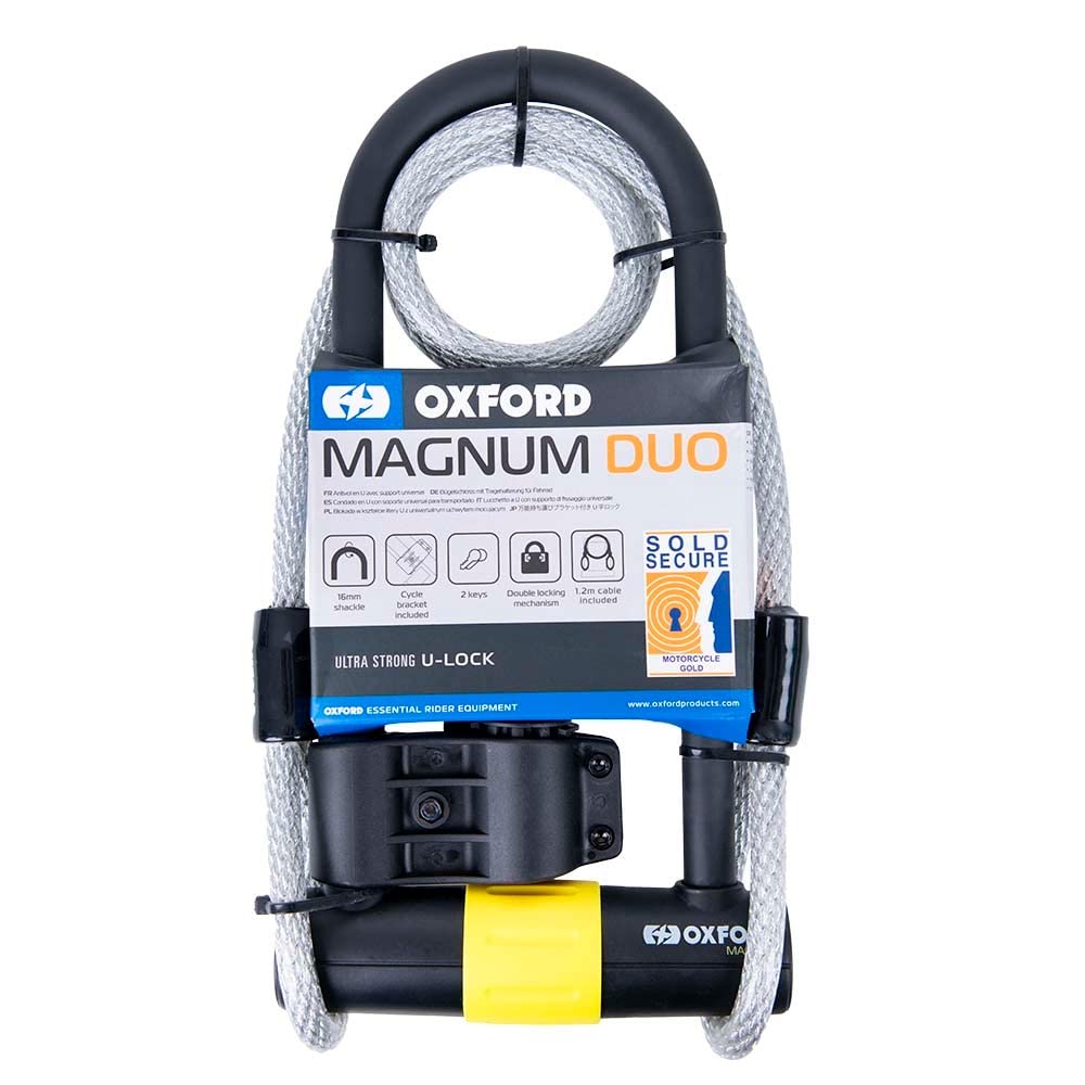 Oxford Magnum LK225 Antivol ultra résistant pour moto avec support et câble Doré 170 x 340 mm
