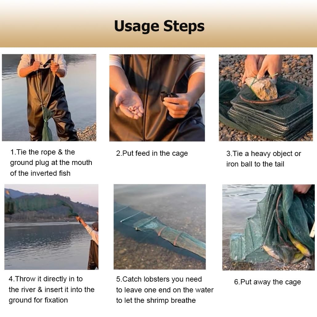 2 trampas de Cebo for camarones y cangrejos de 7,9 a 52,5 pies de Largo, trampas for Peces, Red de Pesca, Captura automáticamente más Peces fácilmente