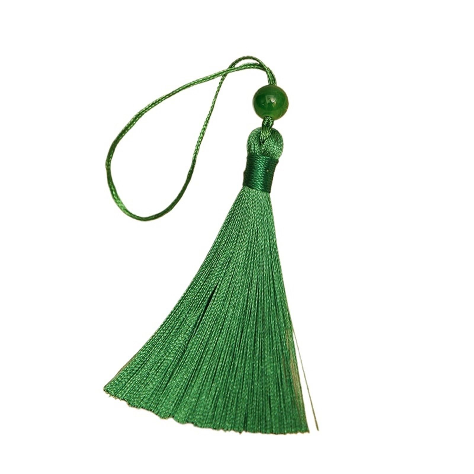 Mini Tassels for Crafts 80pcs Silky Tassel Soft Mini With Jade Beads For DIY Jewelry Making Bookmarks Decor(Green)