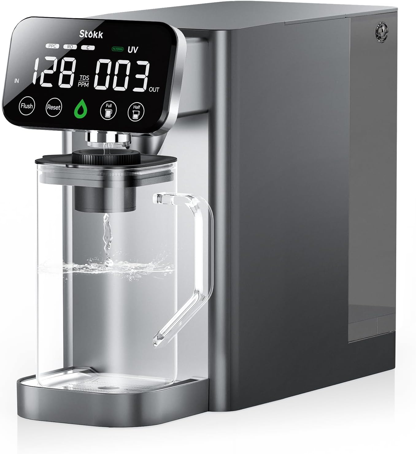 Stokk T1 Lite UV Reverse Osmosis Water Filter Countertop, Reverse Osmosis System with Carafe Alkaline Boost, 6-Stage RO Water Filtration System, NSF/ANSI 58&372, Reduce TDS PFAS Water Purifier (Gray)