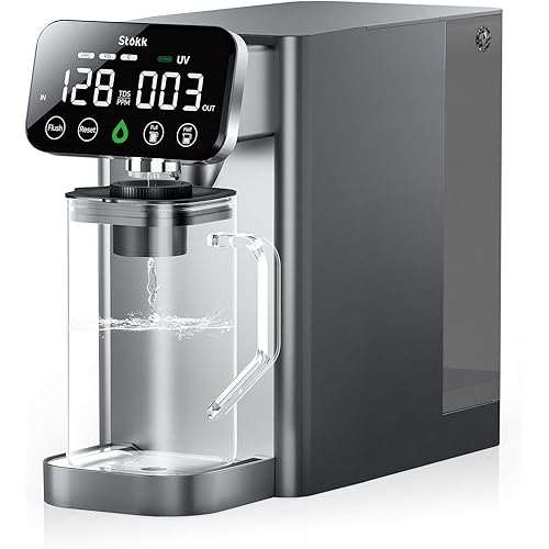 Stokk T1 Lite UV Reverse Osmosis Water Filter Countertop, Reverse Osmosis System with Carafe Alkaline Boost, 6-Stage RO Water Filtration System, NSF/ANSI 58&372, Reduce TDS PFAS Water Purifier (Gray)