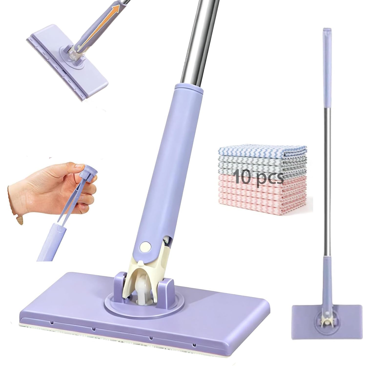 Photo 1 of 2026 Upgraded Snap Grip Mini Mop,Zero Touch Mini Mops,Cloth Changing Mini-Mop with Automatic Hands Free Push Pull Handle,Retractable Disposable Dust Mops for Multi Cleaning (37.4in + 10*Cloth)