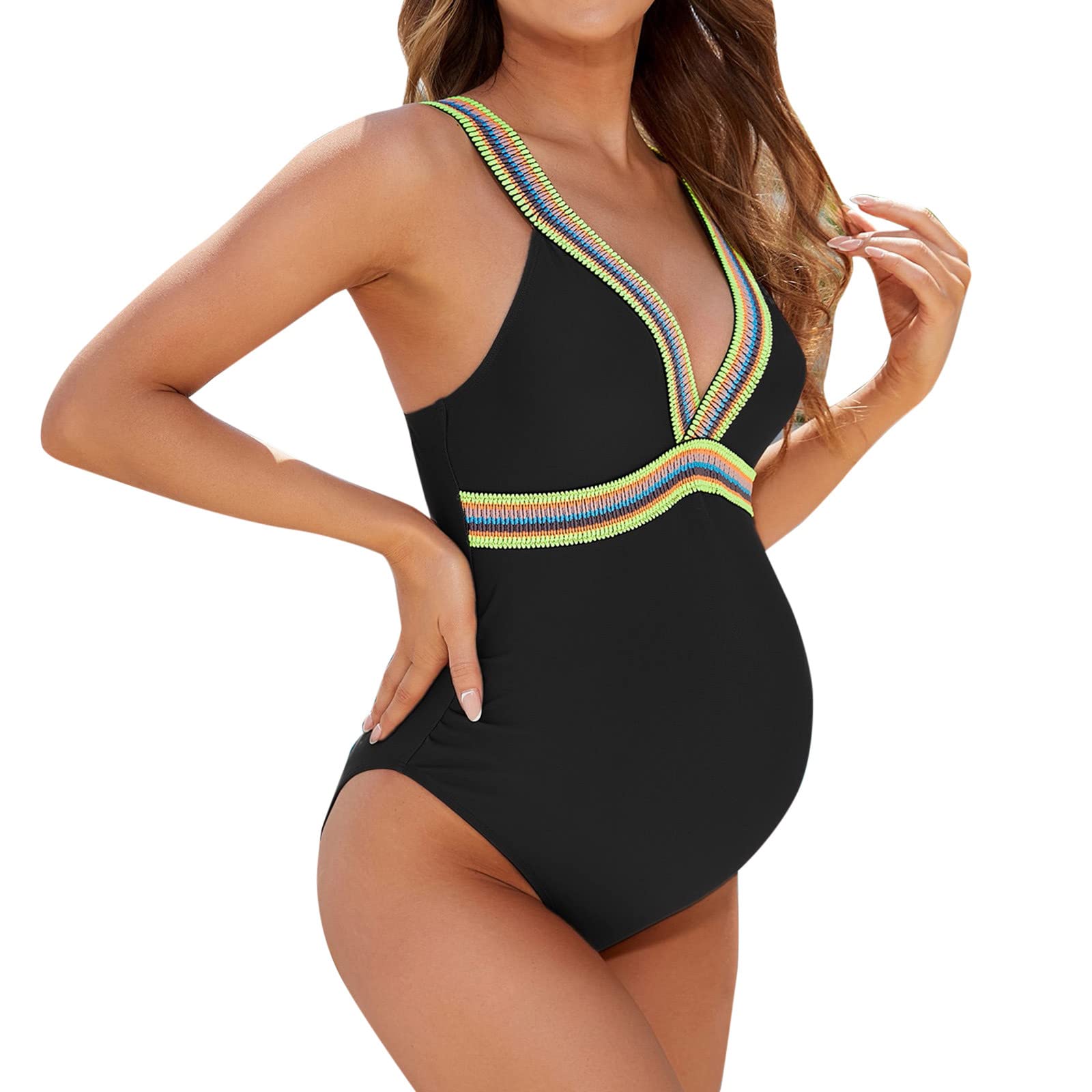 Damen Umstandsmode Onepiece Halfter Schwangerschaft Badeanzug Soild Badeanzüge (622-Black, M)