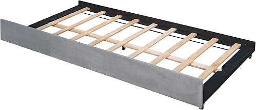 Miniatura 7 de Sofá cama nido con cama nido, tamaño individual, tapizada, de tela, marco de tablillas, soporte para dormitorio, sala de estar, no necesita caja de