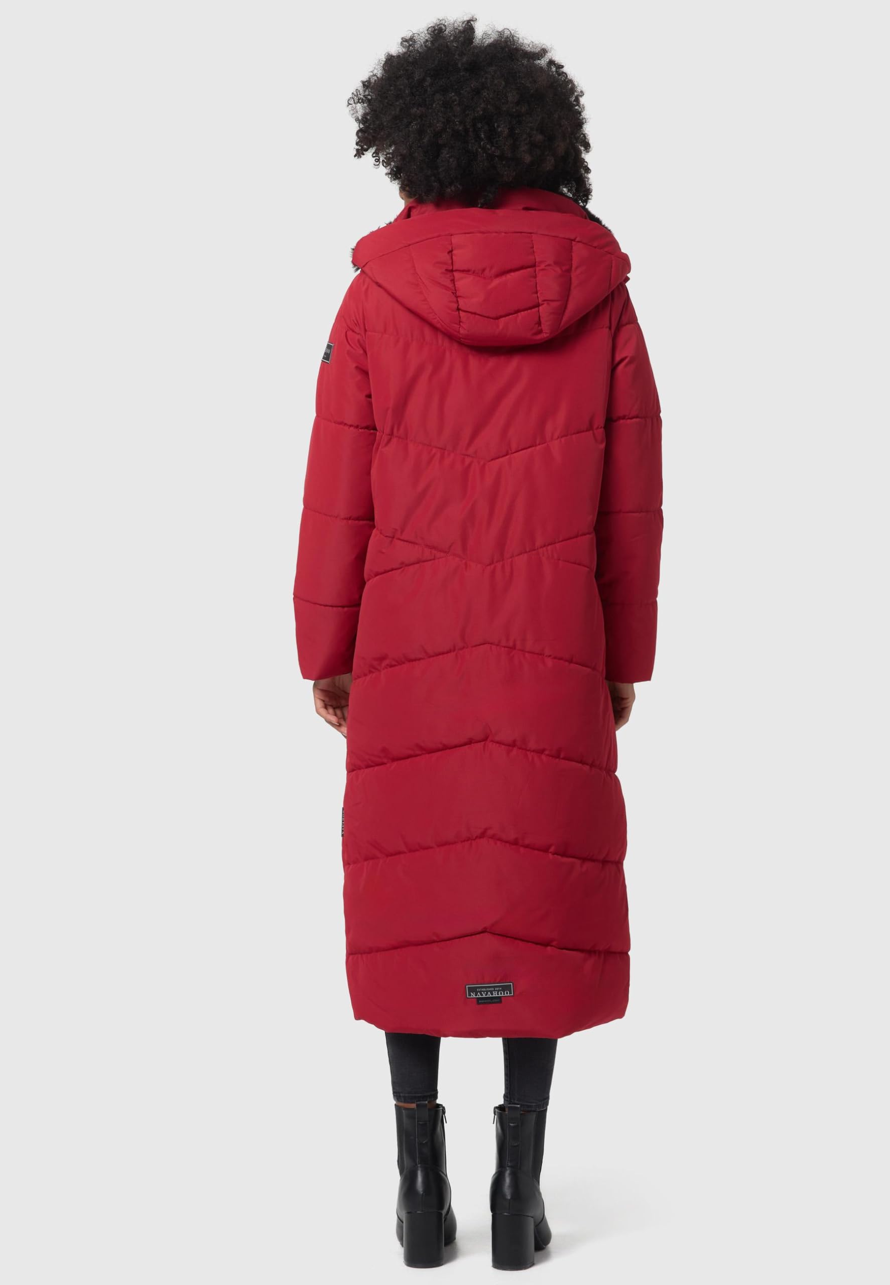 Navahoo Damski płaszcz zimowy, pikowany, bardzo długi, ze zdejmowanym kapturem, przyciąga wzrok XIV XS-XXL