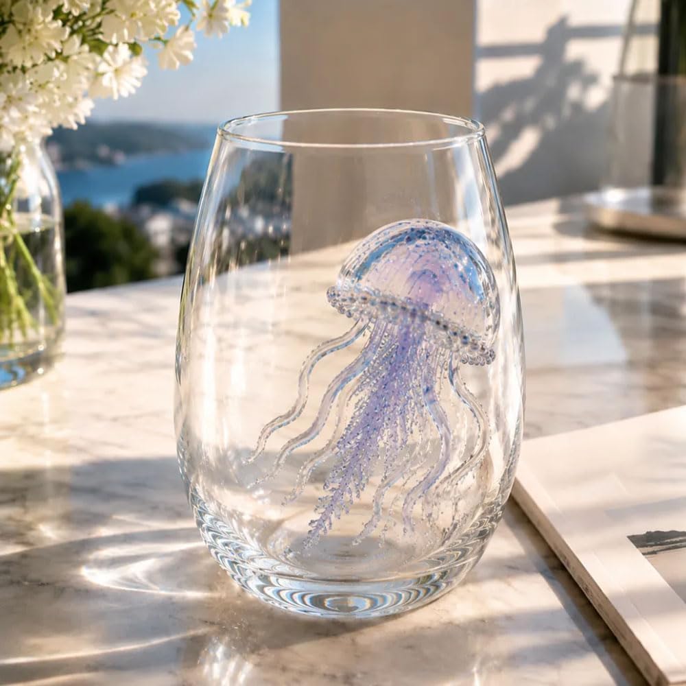 Gläser mit Blaugeringelter Oktopus- Trinkgläser – 340 ml 2D Meerestie Glas für Cocktails, Kaffee,Saft & Wasser, Cocktailgläser Wasserbecher für Küste & Zuhause – Geschenk für Meeresliebhaber (8pc)