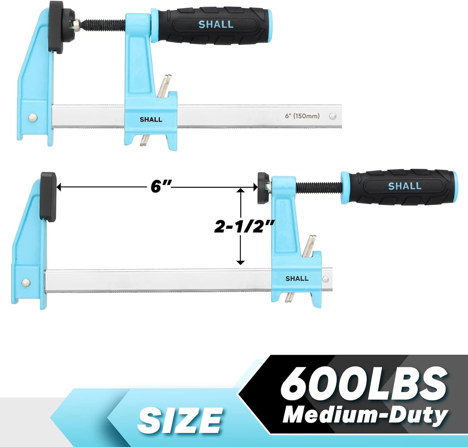 SHALL 6-Inch Steel Bar Clamps Set, 4-pack Medium-Duty Quick-Release F Clamps, 600 Lbs Load Limit for Woodworking, Metal working, DIY and Crafts