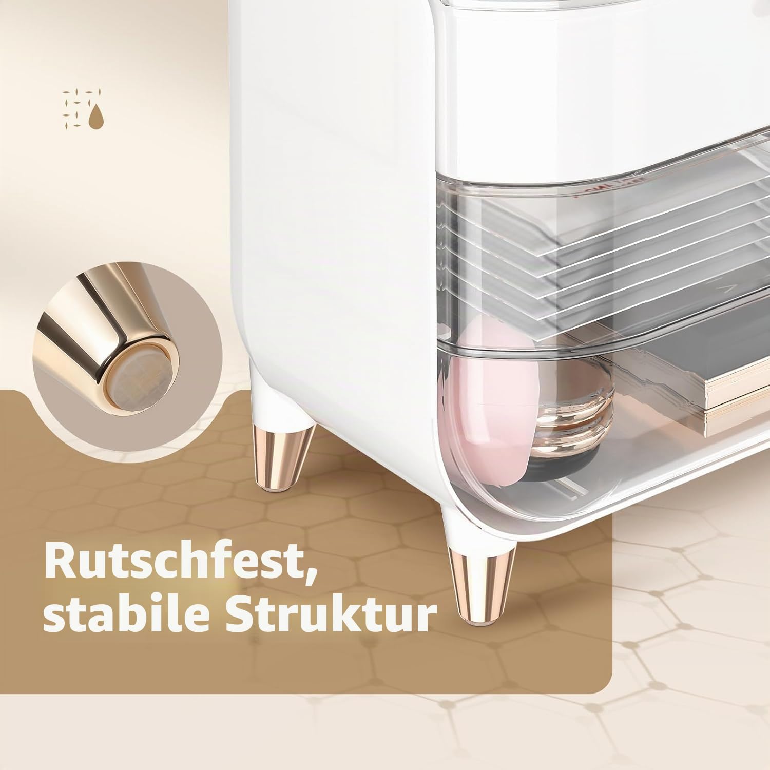 Makeup-Organizer mit Deckel & Schubladen – Kosmetik-Vitrine & Hautpflege-Aufbewahrung mit Staubschutz für Parfüm auf Badezimmerwaschtisch oder Kommode – Grün