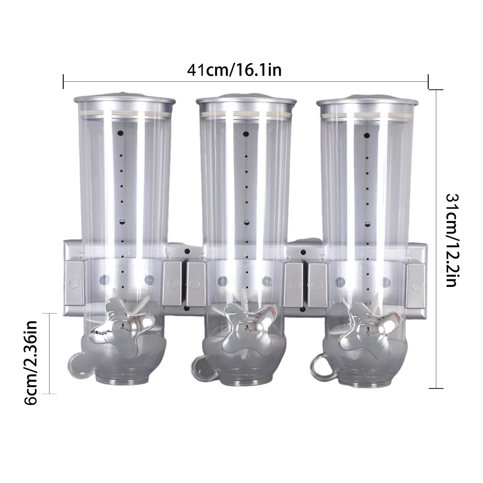 Dispenser per cereali da parete, dispenser per alimenti, serbatoio da | cucina, dispenser per caramelle a tre scomparti con 3 tazze, dispenser per alimenti secchi contenitore comodo per cere