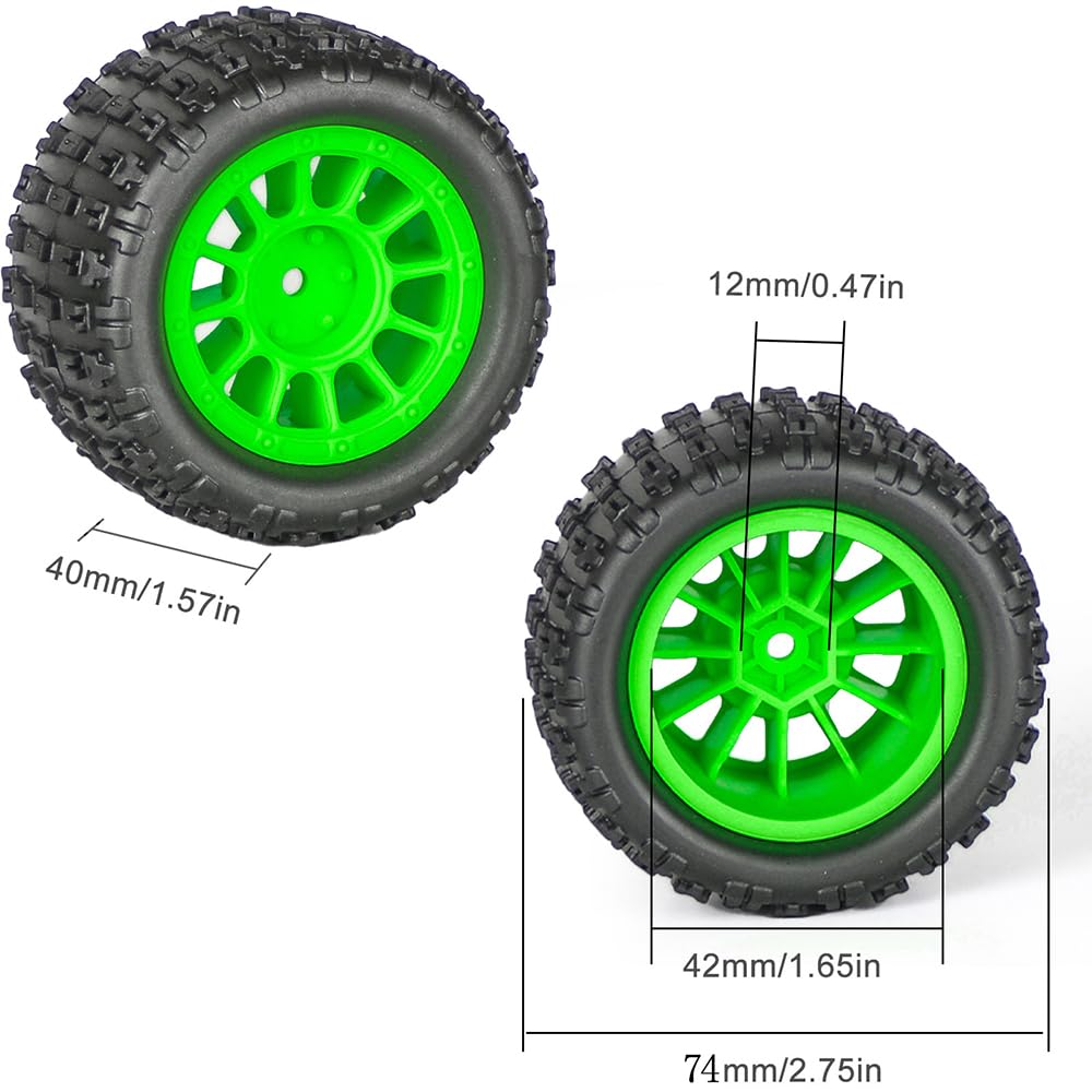 4Pcs Wheel Hub Tires for ARRMA 1/18 Typhon GROM Granite RC Car Upgrade Parts (Green)