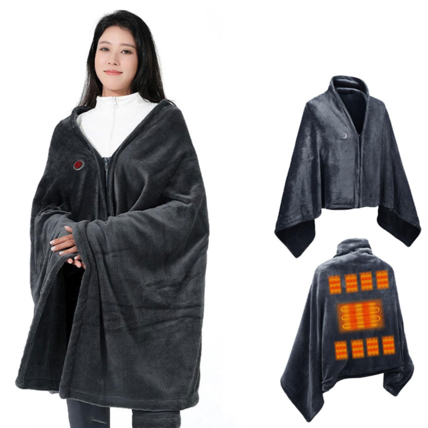 Coperta Termica Elettrica USB Scialle Riscaldante Elettrico in Flanella con Cerniera 3 Temperature Protezione da Surriscaldamento Morbida Termocoperta Lavabile Coperta riscaldata per Casa Ufficio