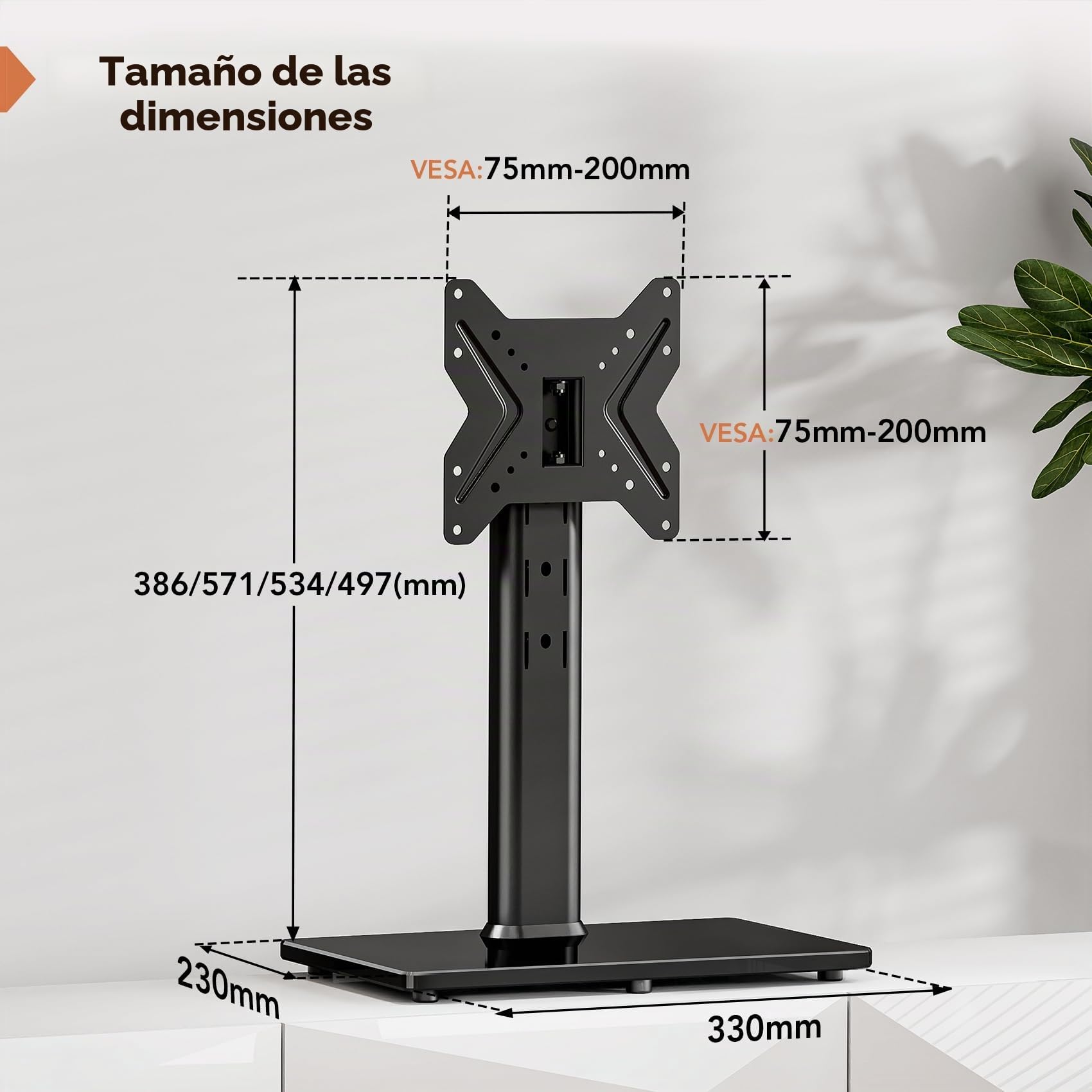 Soporte de TV Universal Giratorio/Soporte de Mesa para televisores de 19 a 43 Pulgadas, Giratorio de 90 Grados, Regulable en Altura sobre 4 Niveles, Base de Cristal Templado Muy Resistente