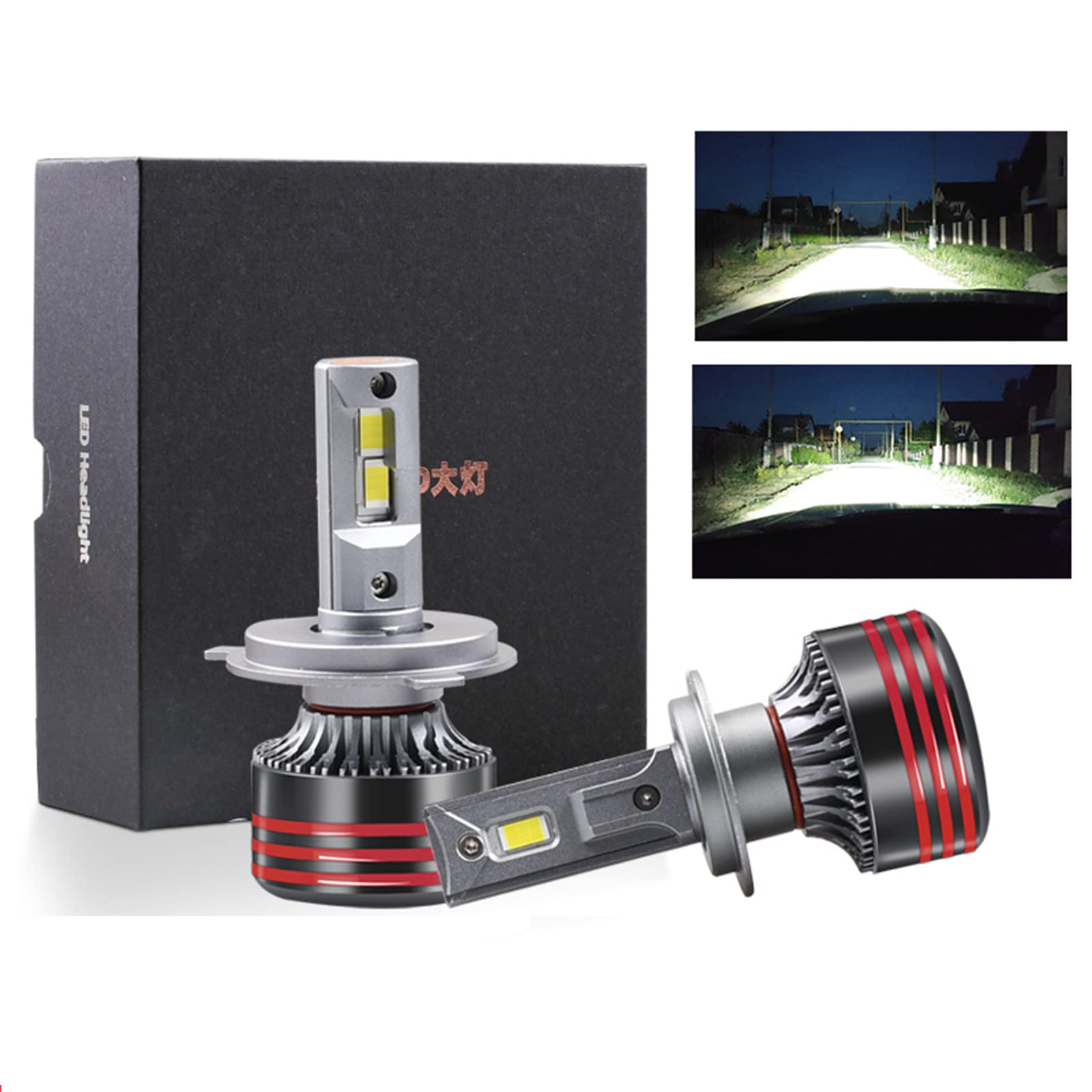 Lampadine Per Fari A LED, 350% Più Luminose, Kit Di Conversione Per Fari Abbaglianti E Anabbaglianti A LED Super Luminosi, Bianco Freddo 6000K, Formato Mini, Confezione Da 2,H4