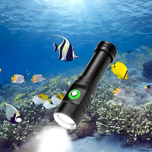 Scuba Diving Flashlight 10000 Lumen Diving Light, IPX8 Waterproof Snorkeling Light Rechargeable, 3 Modes Submarine Flashlight, Professional