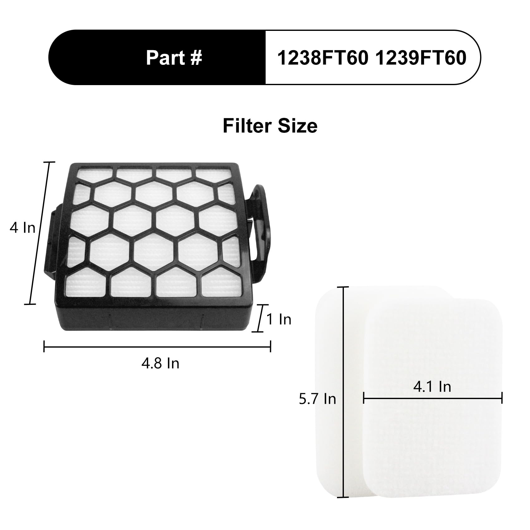 CPAI Replacement Filter for Shark ZU102 ZU60 ZU62 ZU62C NV150 NV150C NV151 NV251 NV255 Navigator Zero-M Self-Cleaning Brushroll Pet Pro Upright Vacuum, Parts # 1238FT60 1239FT60
