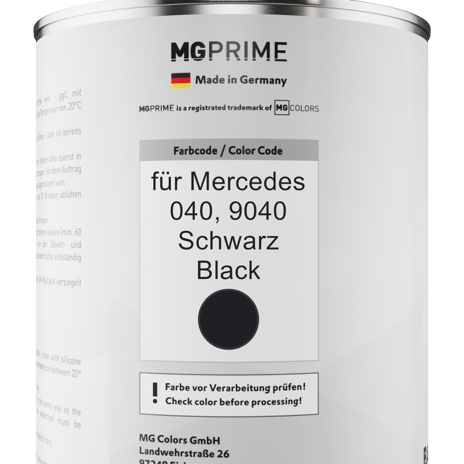 MG PRIME Autolack Dosen Set für Mercedes 040/9040 Schwarz/Black 2,5L | Set aus Basislack + 2K Klarlack + Härter, Literware, spritzfertig