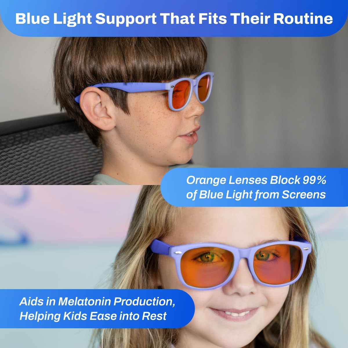 DefenderShield Blue Light Blocking Glasses Kid Series for Computer, Mobile, Gaming, Sleep-Purple - Anti Eye Strain, Headache