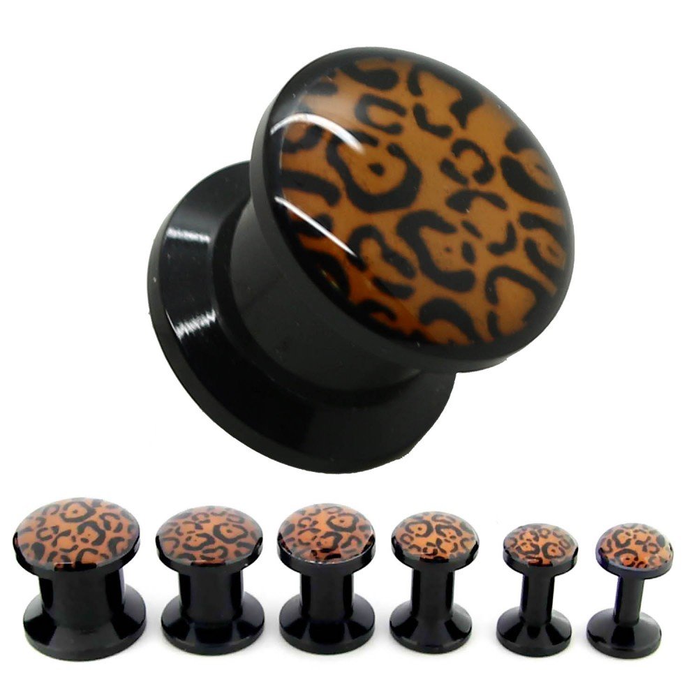 tumundo1 Size or Set of Acrylic Flesh Tunnel Ear Plug Piercing Leo Leopard Animal Print Brown 2-000 Gauge 2-10mm