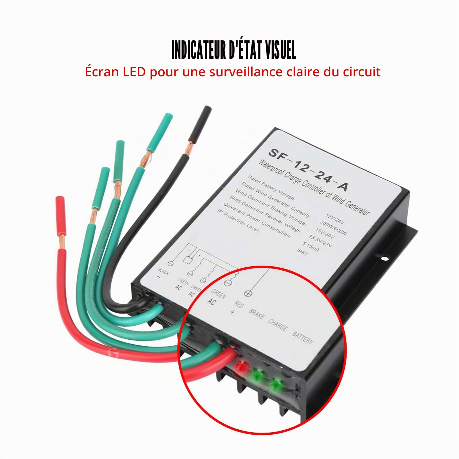 Contrôleur D'éolienne 12V/24V 300W/600W Contrôleur Charge Générateur D'éolienne éTanche Avec 3 Indicateurs LED Pour Petite Centrale Solaire, Lampadaire Solaire, énergie éolienne