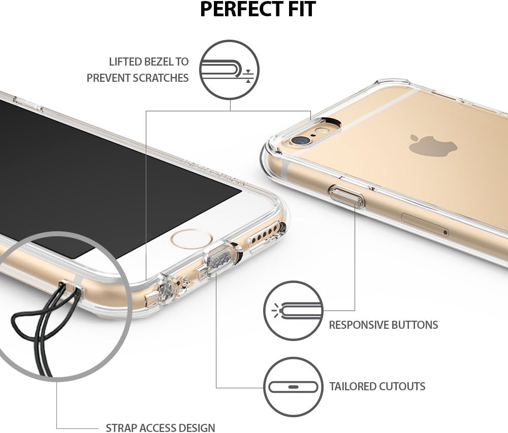 Ringke Fusion Compatible with iPhone 6S Plus Case Crystal Clear PC Back TPU Bumper Drop Protection, Shock Absorption Technology (Attached Dust Cap) for iPhone 6 Plus - Smoke Black