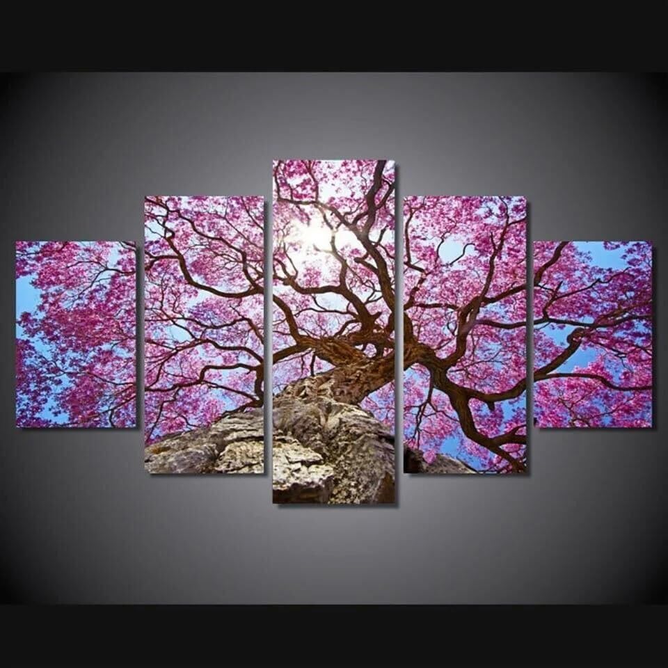 Tableau grand cerisier rose pour habiller un grand mur vide de salon