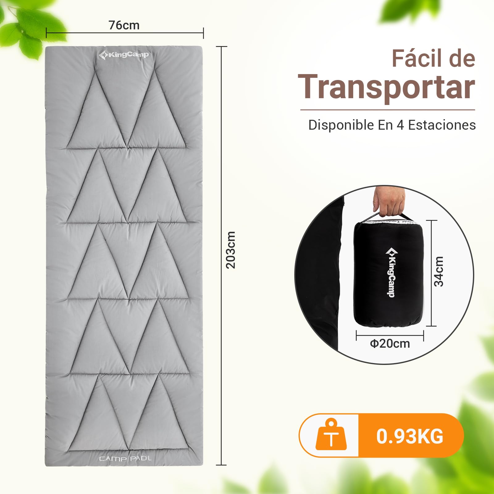 KingCamp - Cubrecolchón de algodón, súper Ligero y portátil, versátil, para Cama de Camping, Tumbona de jardín, Tumbona, también se Puede Utilizar como colchón de Dormir o Manta