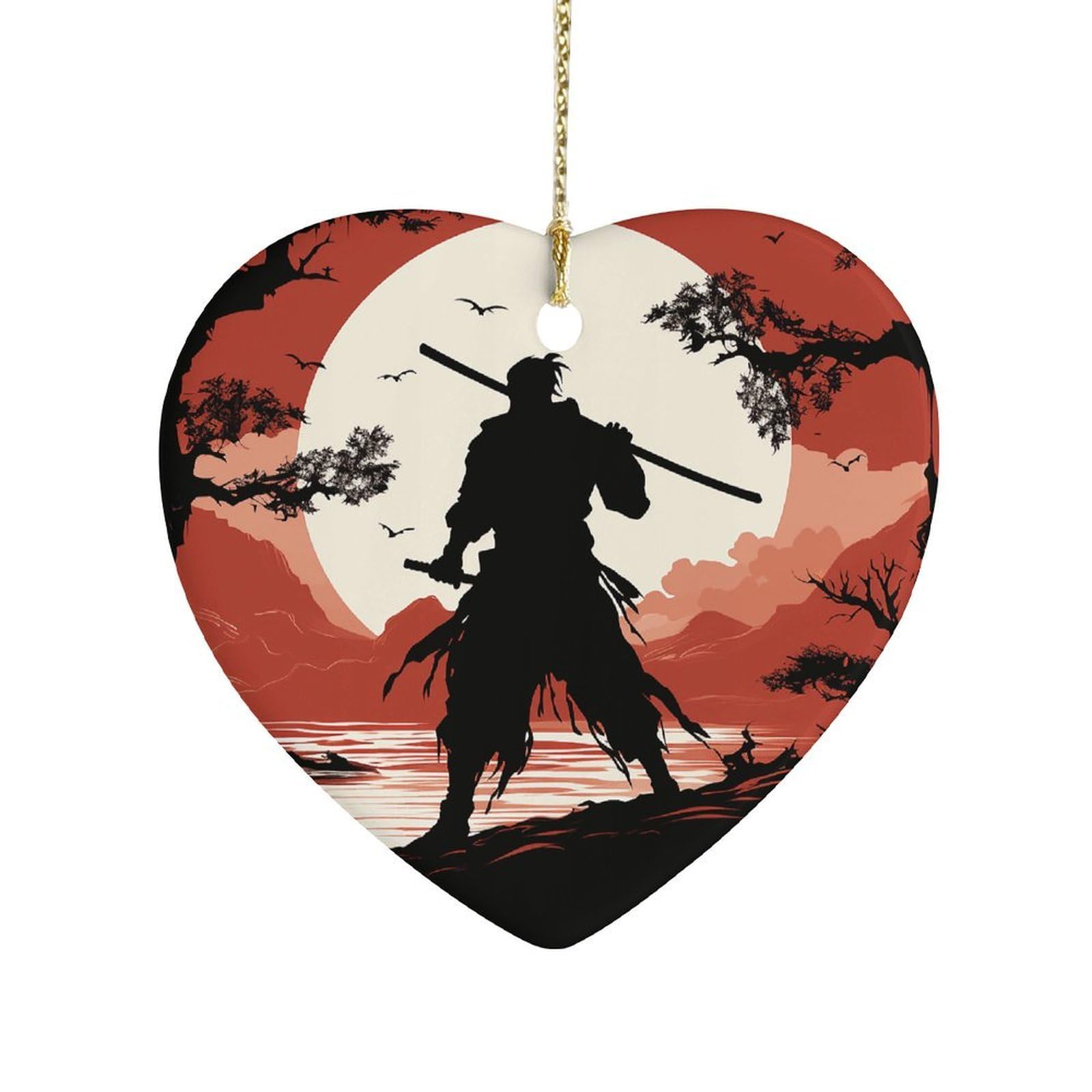 Samurai Heart Ornament Precious Heart-Shaped Pendant Idea Ceramic Ornaments with Gold String Personalized Heart Shaped Decoration for Outdoor Party Love