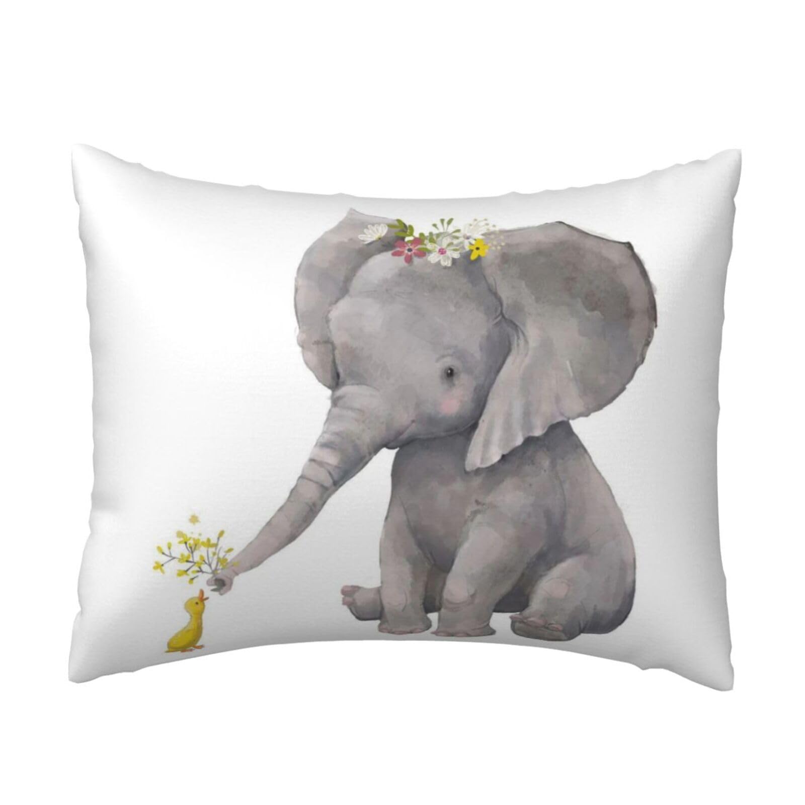 GSGCSBYMLG Cute Elephant with Wreath and Little Duck printed Pillow Case 20x26in Cushion Cover