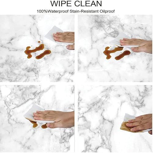 Miniatura 101 de Mantel cuadrado de mármol, patrón de granito natural con efectos de rastro de manchas nubladas, imagen de mármol, borde elástico, adecuado para Gris
