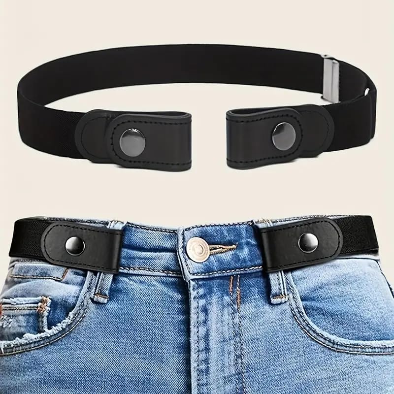 1PC Elastic Waistband, Adjustable, No Buckle Belt for Jeans, Universal for Women and Men, Black