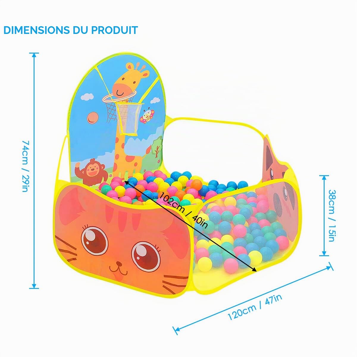 Piscine à Balles Enfant, Ruspela Tente de Jeu Pliable pour Enfants avec Panier de Basket-Ball Jaune Pop Up Intérieur et Extérieur Tente Piscine Balles Pliable 120 x 102 x 74cm