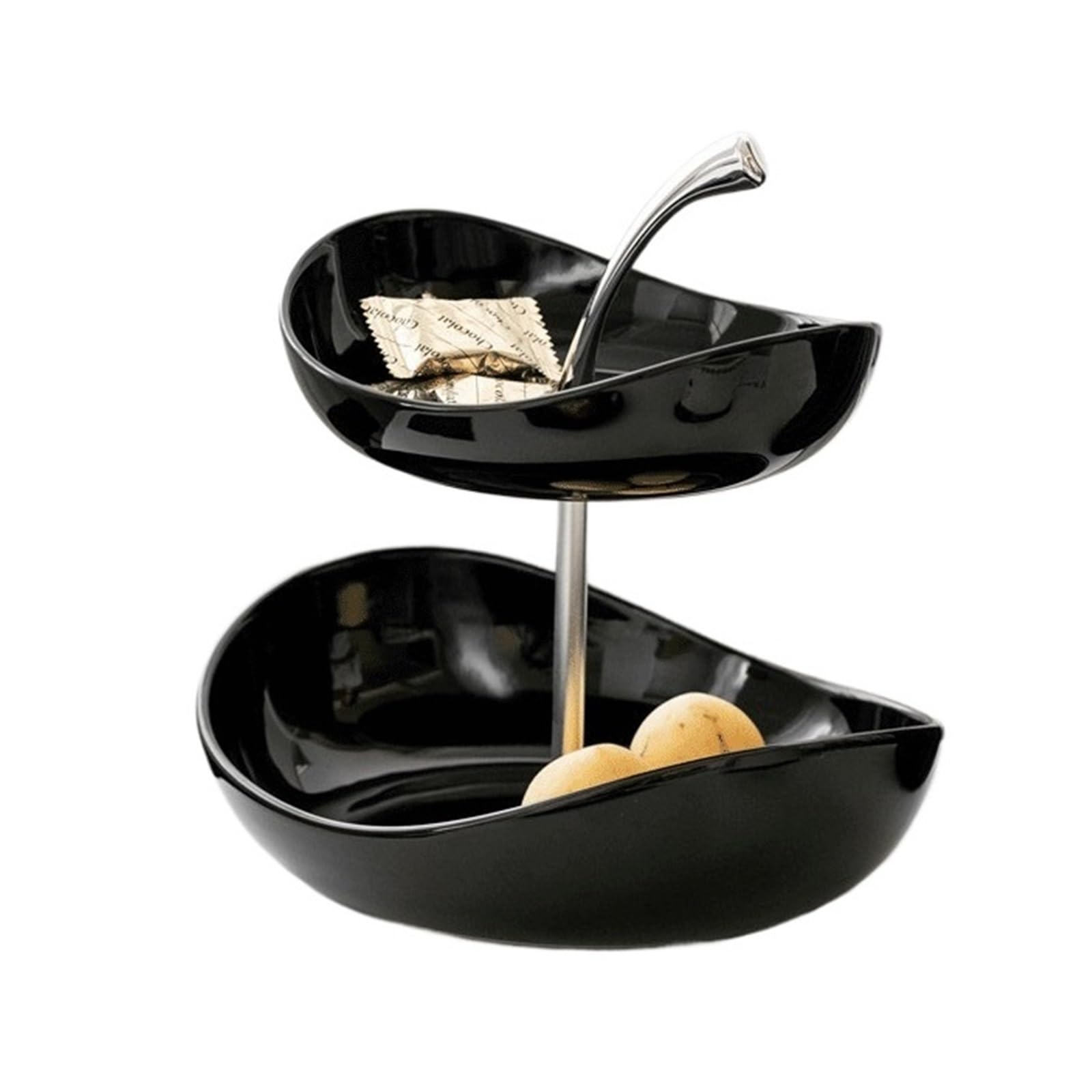 Hhaoran-9868 Tiered Serving Tray Minimalist Ceramic Two-tier/multi-tier Cake Stand, Living Room Coffee Table, Serving Platter, Candy Dish Cupcake Stand(Black,Large)