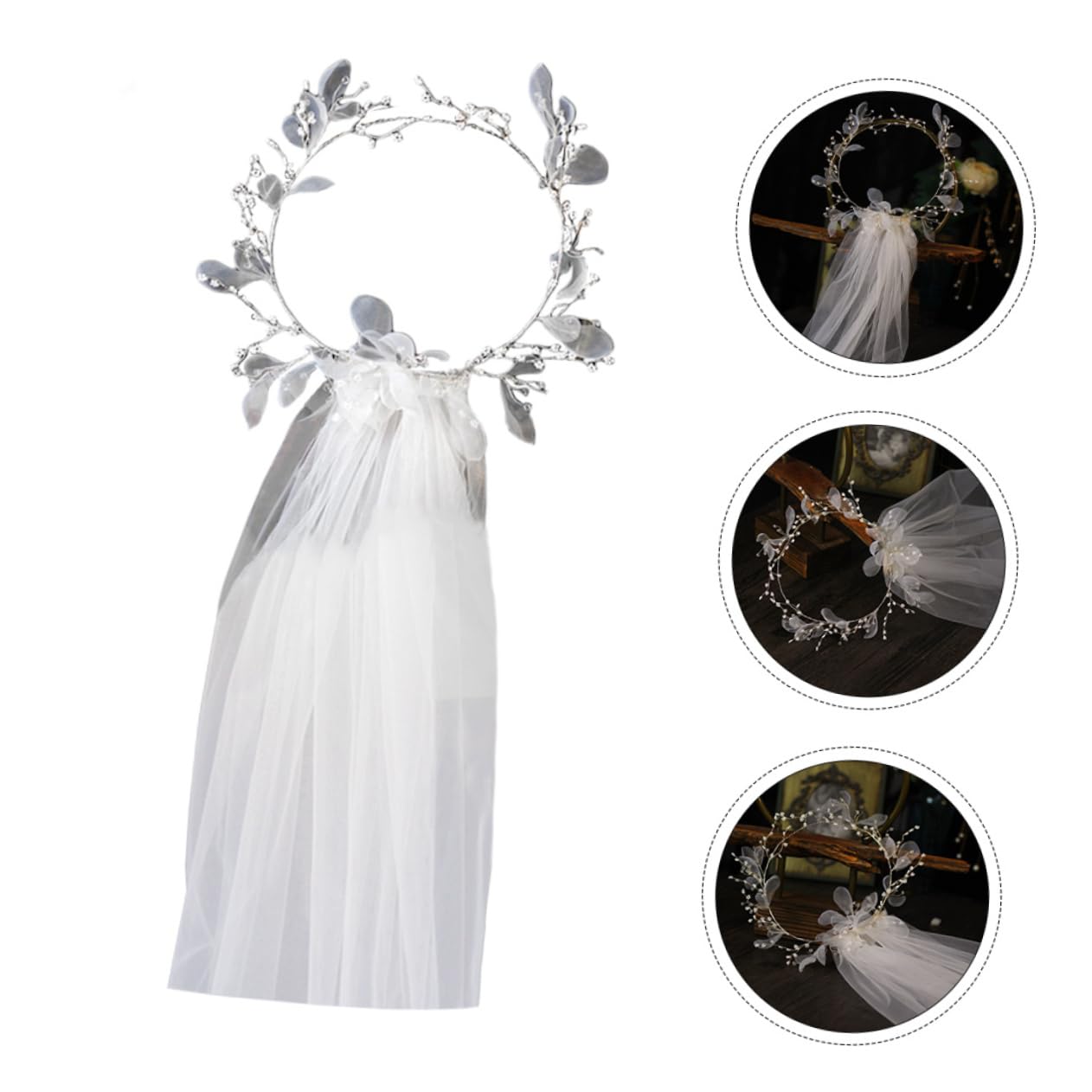 minkissy Weißer Schleier aus Tüll Kreatives Haaraccessoire für Frauen mit Perlenverzierung Elegantes Kopfschmuck für Hochzeit und Festlichkeiten