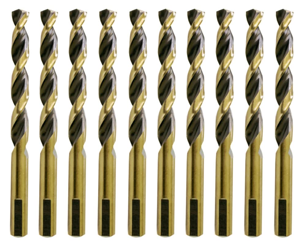 Hss Drill Bit Set 31/64 in. Jobber Twist Parabolic Flute Golden/Black 3-Flat Shank Drill Steel Metal-5Pcs