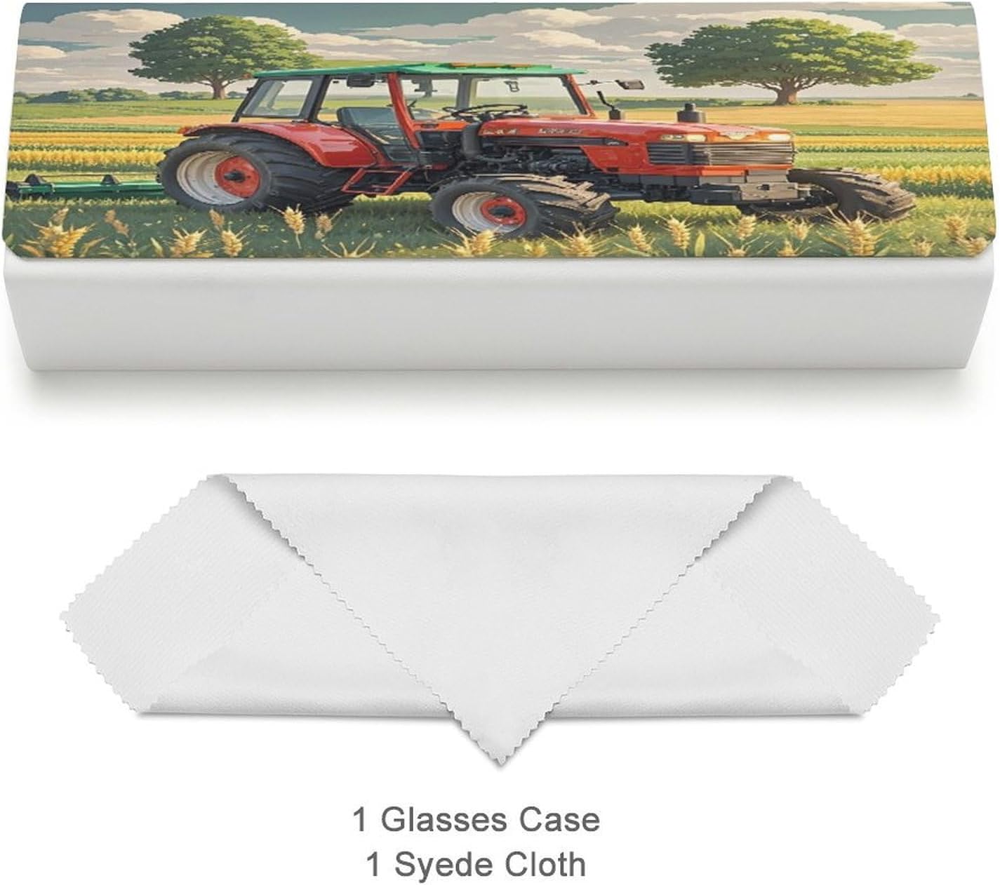 Tractor Theme Eyeglasses Case Hard Shell for Men Women PU Leather Eyeglass Cover Fashionable Travel Sunglasses Cases Portable Reading Glasses Cover with Cleaning Cloth image 3