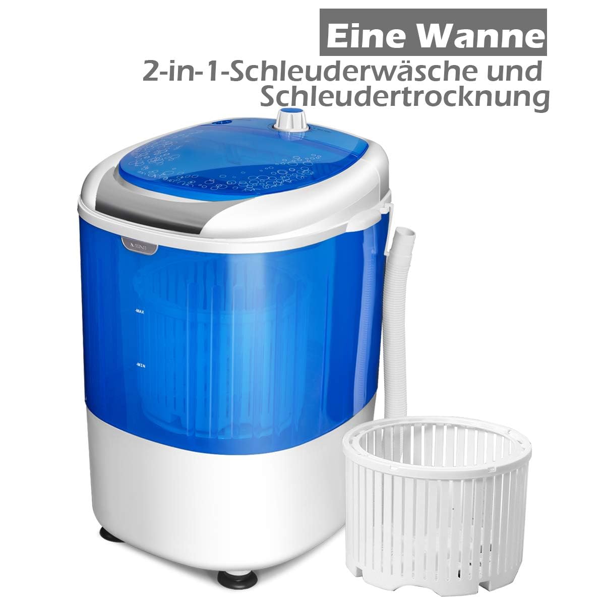 COSTWAY Reisewaschmaschine, Mini Waschmaschine mit Trockenschleuder, Campingwaschmaschine mit 2,5kg Kapazität, Toplader Hotel 170 Watt