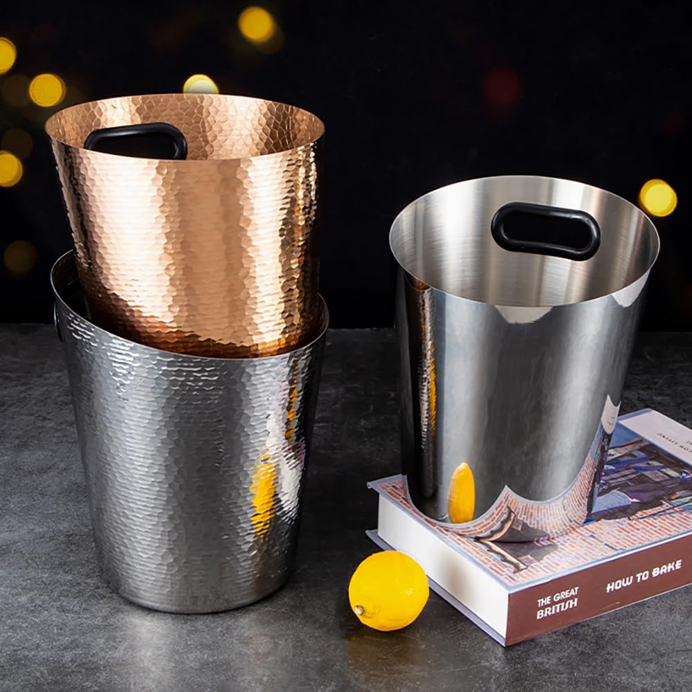 Stainless Steel Champagne Bucket - Stainless-Steel Beverage Tub - Diagonal Ice Bucket with Handle for Cocktail Bar, Wine, Home Bar Accessories, Parties - 4 Quarts Dark Gold