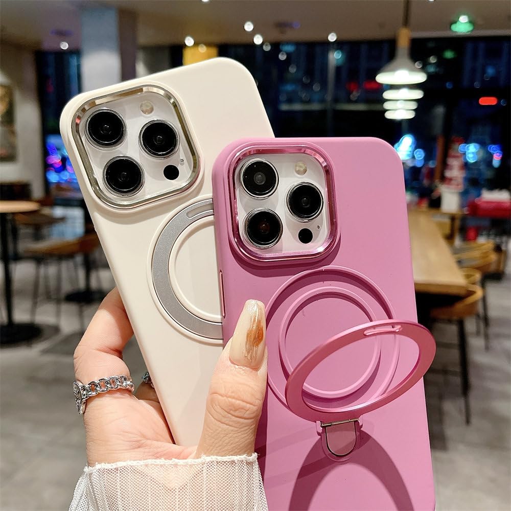 Coque pour iPhone 14 ProMax Support Pliant Support Invisible magnétique Chargement sans Fil Couverture Mince, Rose Vif, pour iPhone 14 ProMax