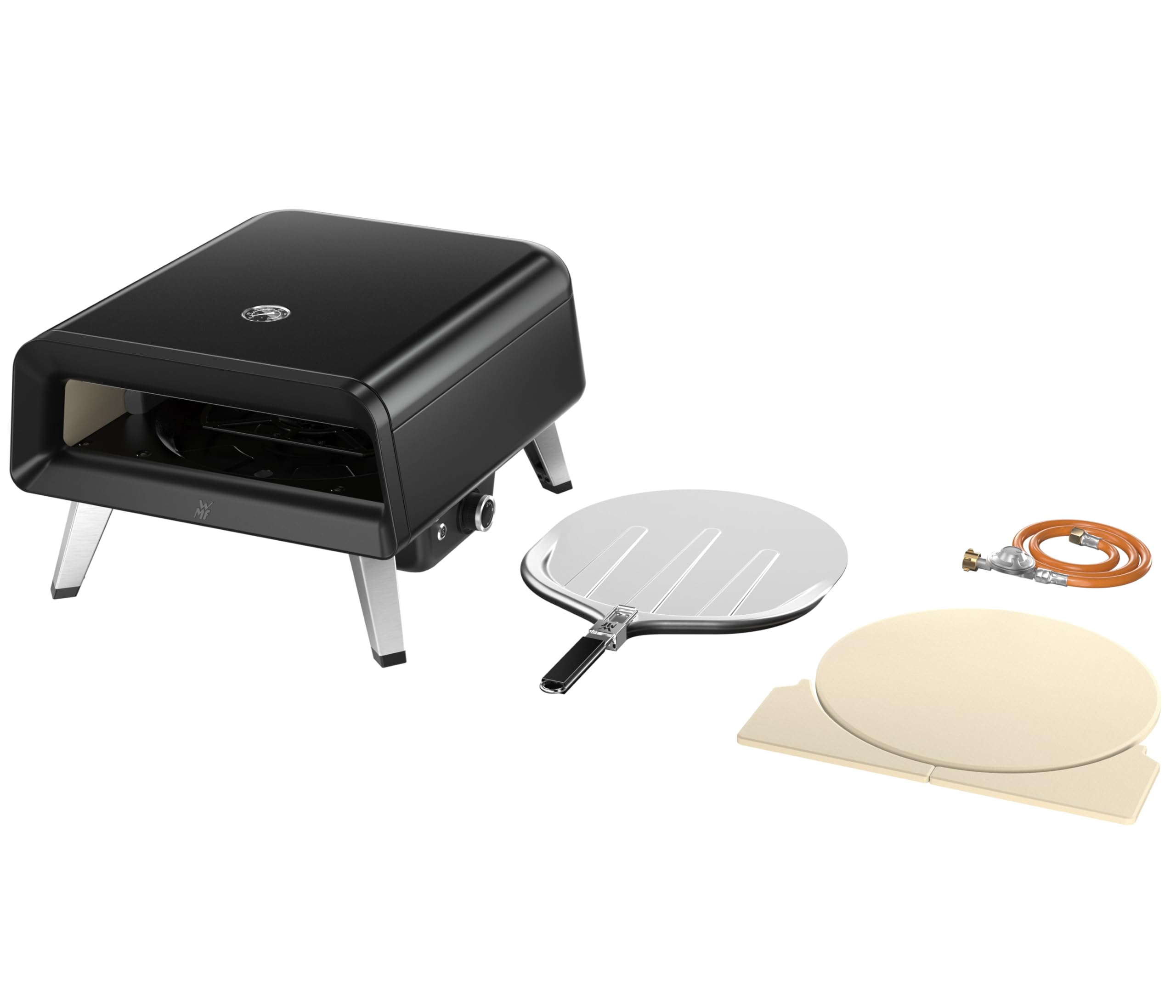 WMF Pizzaiolo Pro - Forno per pizza, temperatura di cottura superiore a 450 °C, pietra grande per pizza (Ø 40 cm), meccanismo di rotazione automatico, monitoraggio della temperatura integrato per