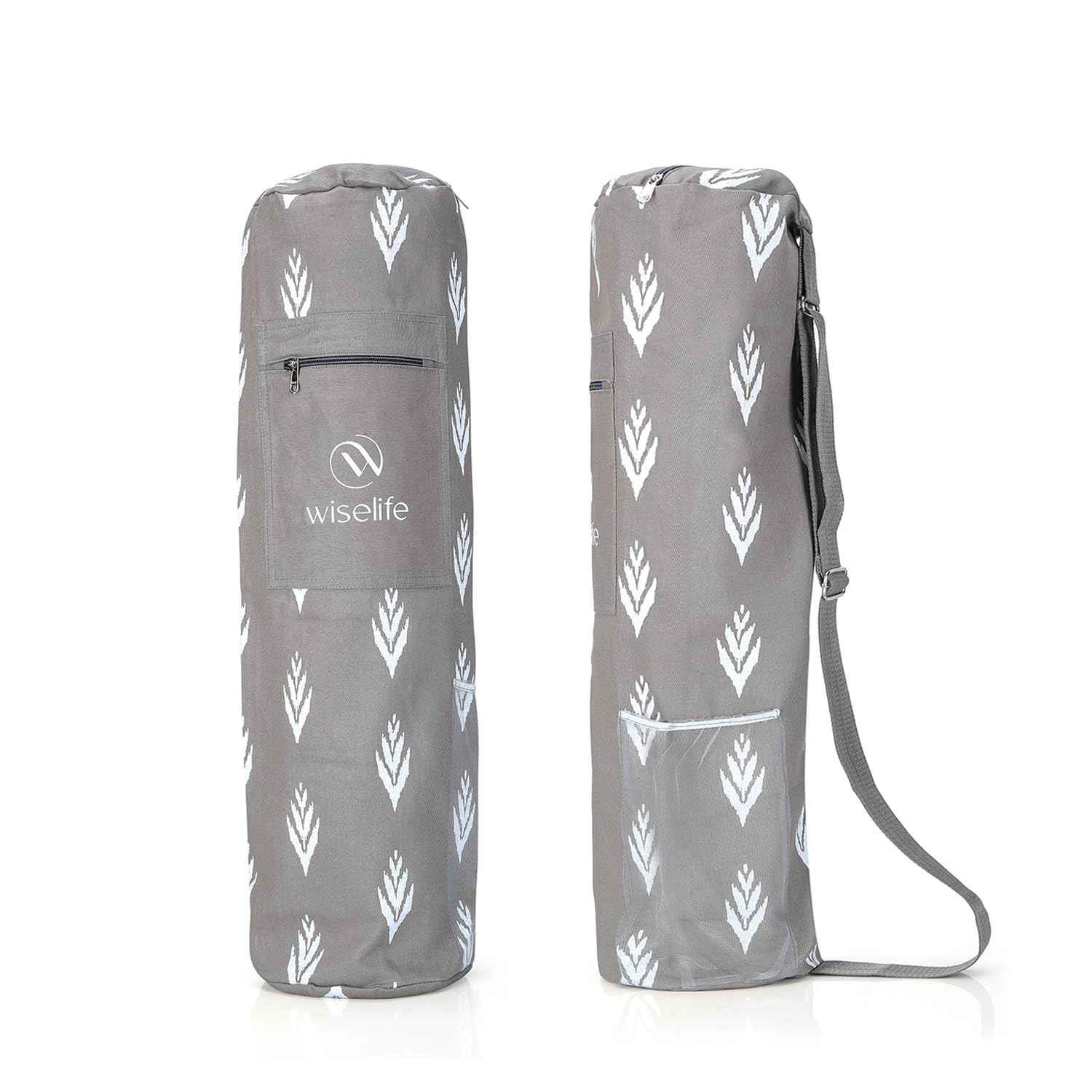 Yoga Mat Bag Premium Carry Bag, Full Easy Access Zip, Multi Functional Storage Pockets & Adjustable Shoulder Strap (Grey Ikkat)