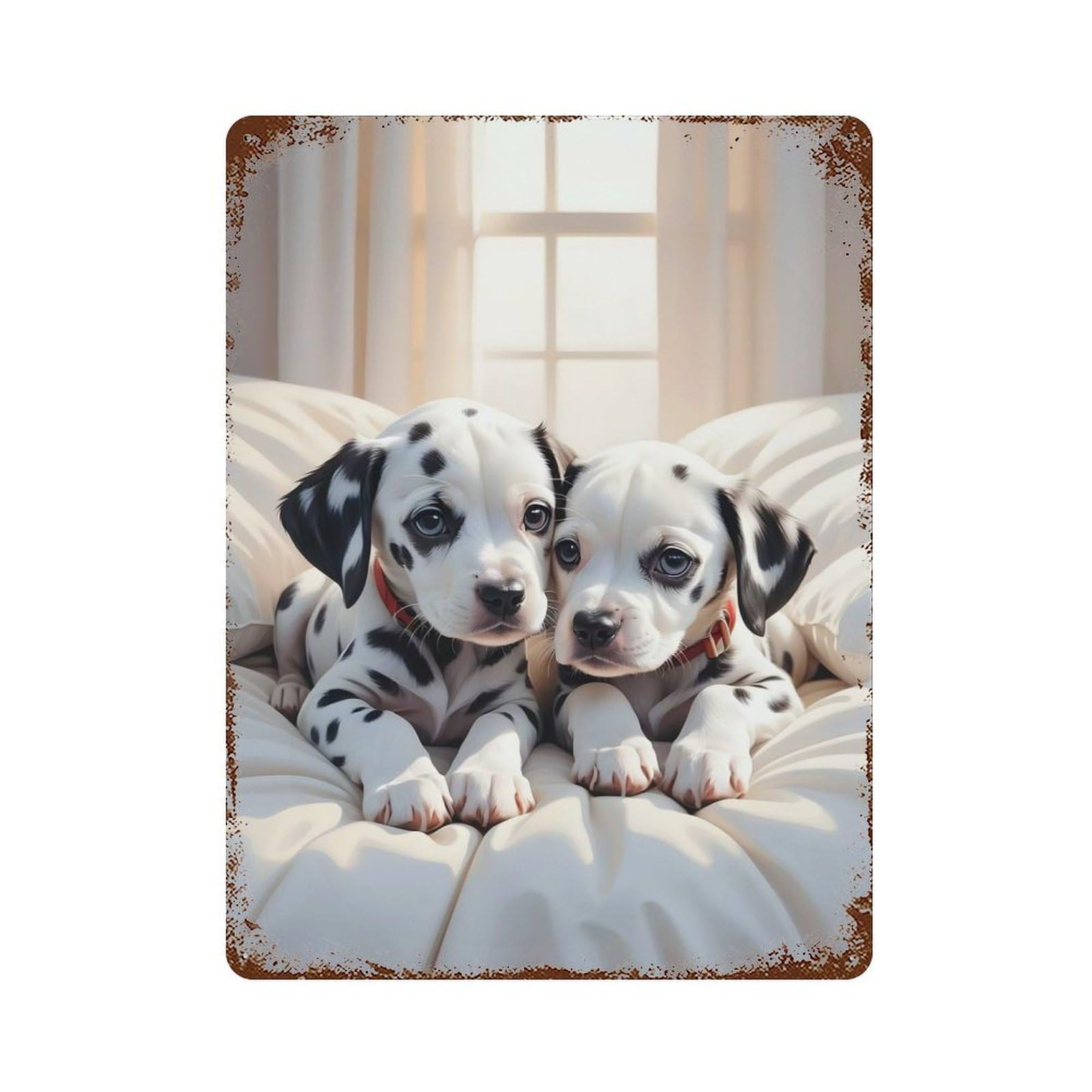 Garage Style Dalmatian Puppies Weathered Tin Sign 15.7"x11.8", Classic Wall Plaque for Bar And Workshop