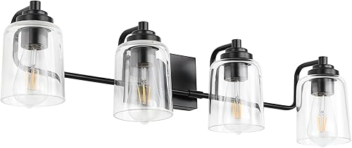 SOLFART 4 luces negras mate para baño, luces de baño sobre espejo, luces de tocador para baño, luces de espejo