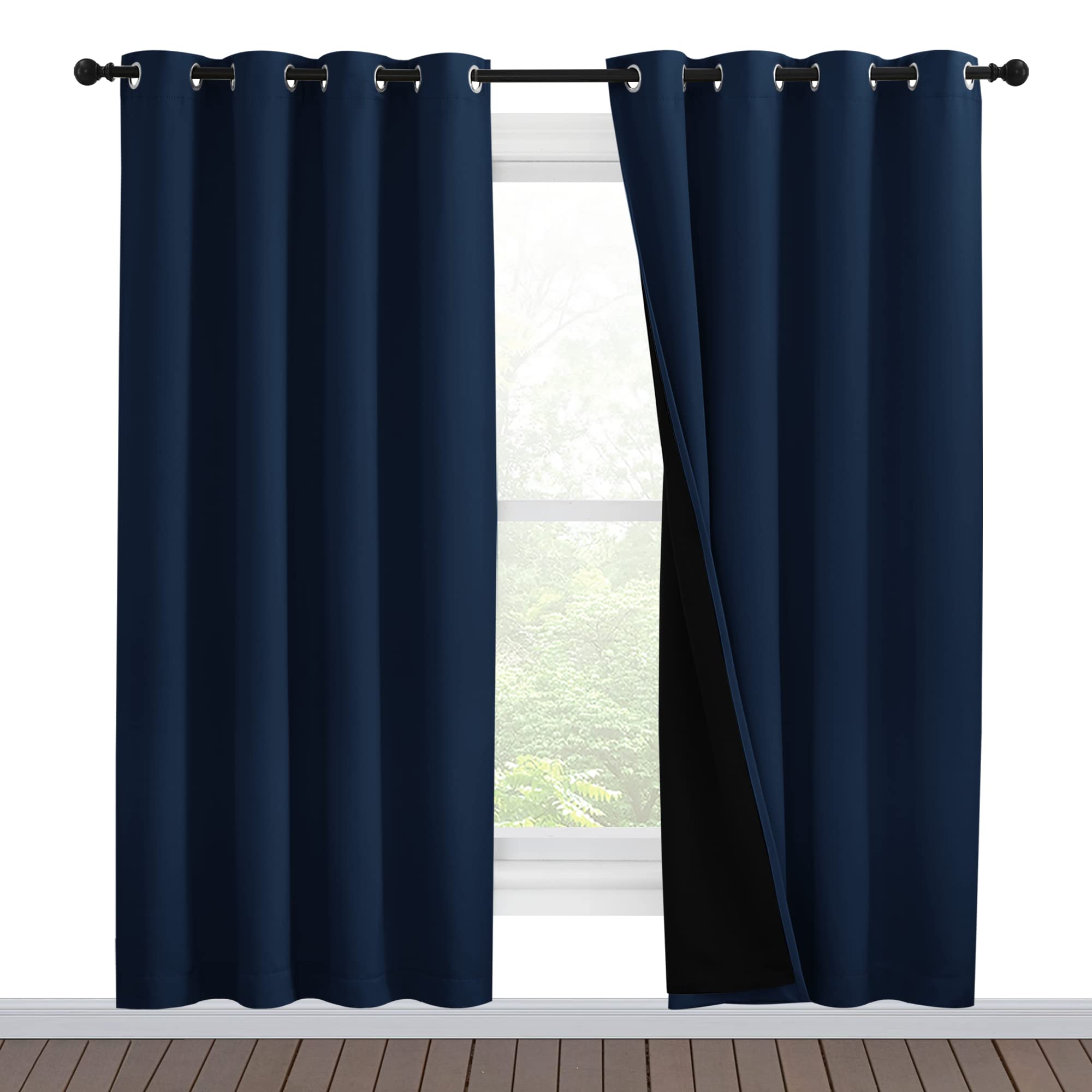 NICETOWN Full Shade Curtain Panels, Pair of Energy Smart &amp; Noise Blocking Out Blackout Drapes for Apartment Window, Thermal Insulated Guest Room Lined Window Dressing(Navy Blue, 55 x 78 inch)