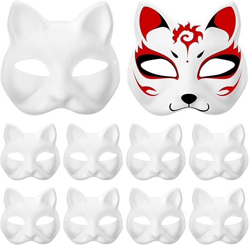 SEWACC 15 máscaras de gato pintables para bricolaje, máscaras en blanco para Halloween, máscaras de papel blanco para regalos de fiesta, baile de