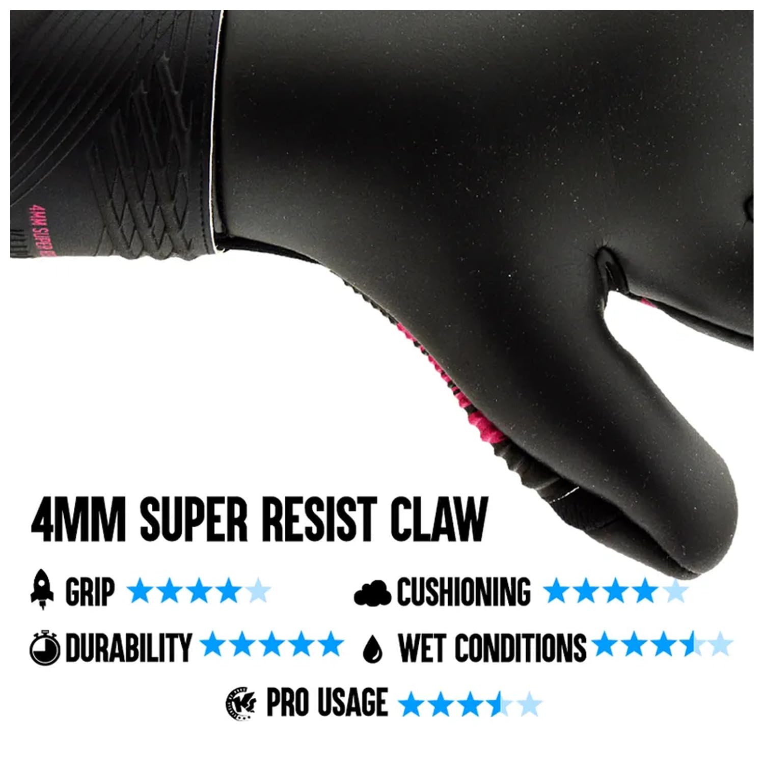KEEPERsport Varan8 Pro NC Resist - Guanti da portiere senza protezione per le dita, 4 mm, Super Resist Claw, con linguetta, diverse misure