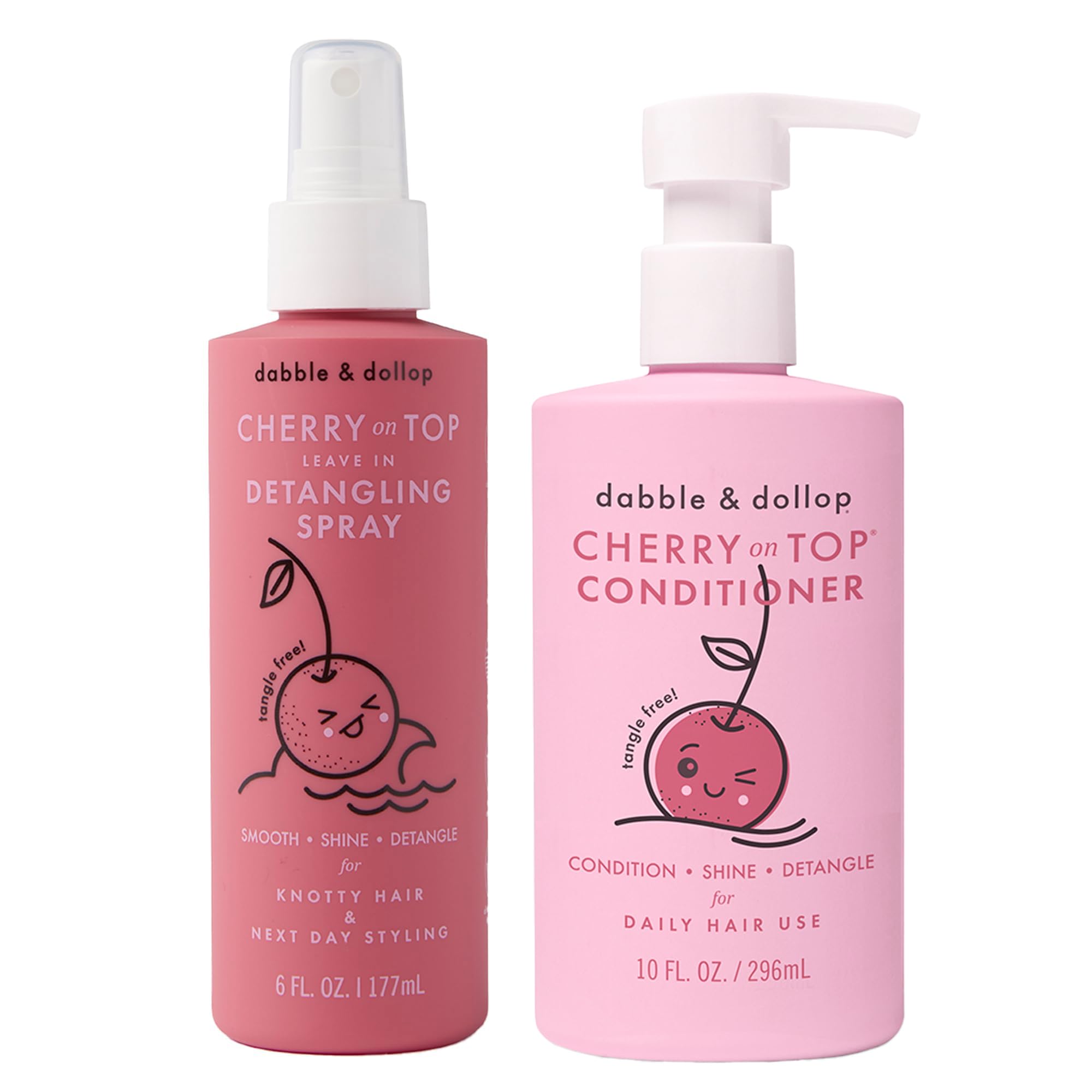 Dabble & Dollop Cherry on Top Detangling Duo – Kids Hair Conditioner & Leave-In Detangler Spray 2-Pack Bundle – Gentle, Non-Toxic, Natural-Origin Hair Care for All Hair Types