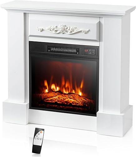 GOFLAME Chimenea eléctrica con chimenea, calentador independiente de 1400 W con control remoto, brillo de 3 llamas, termostato, temporizador de 6