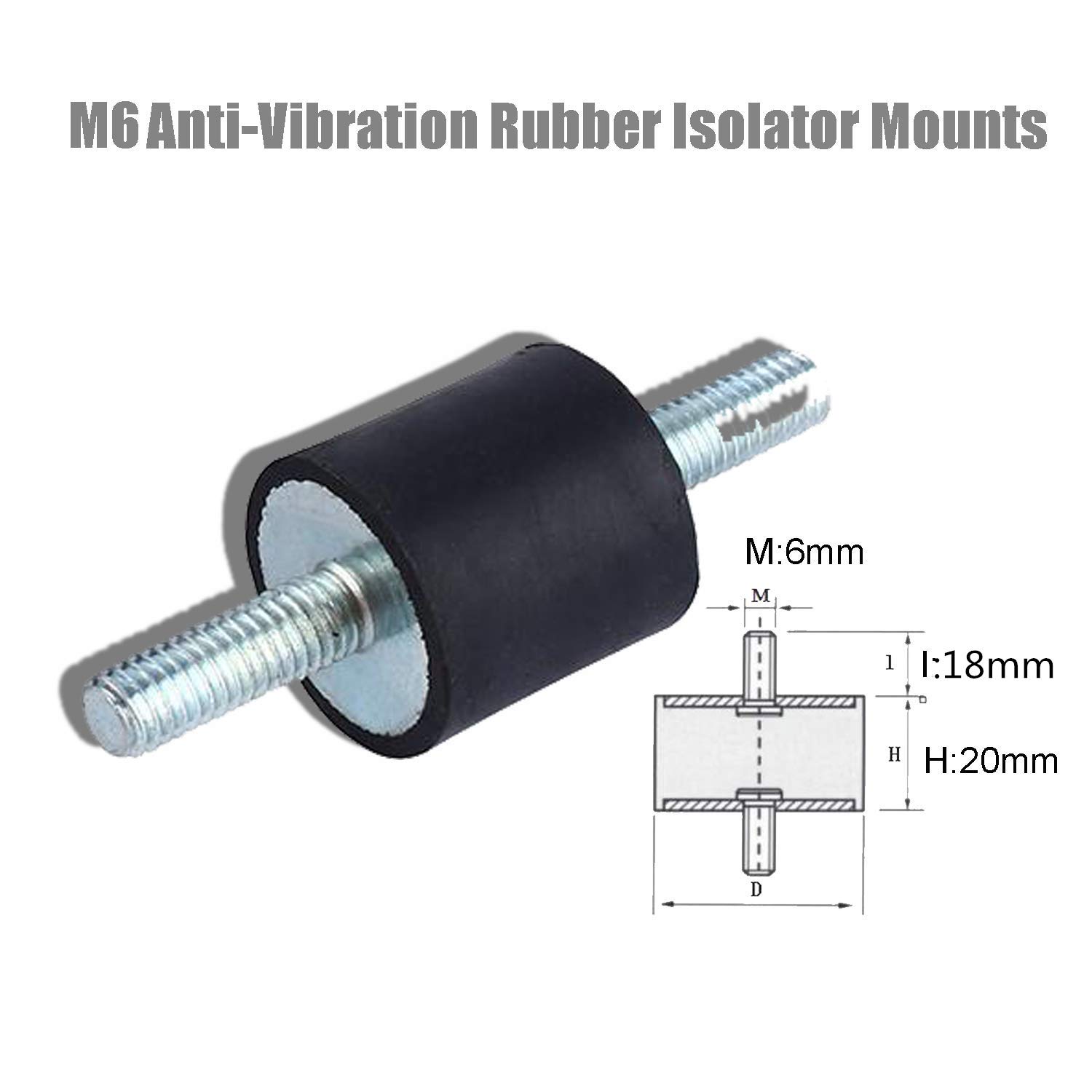 Yosoo M6 Rubber Mounts, Air Compressor Pump Shock Absorbers Anti-Vibration Silentblock Generator Motor Mounts Car Boat Bobbins Shock Dampers, Pack of 4 (M6 20X20mm) — Amazon image 2