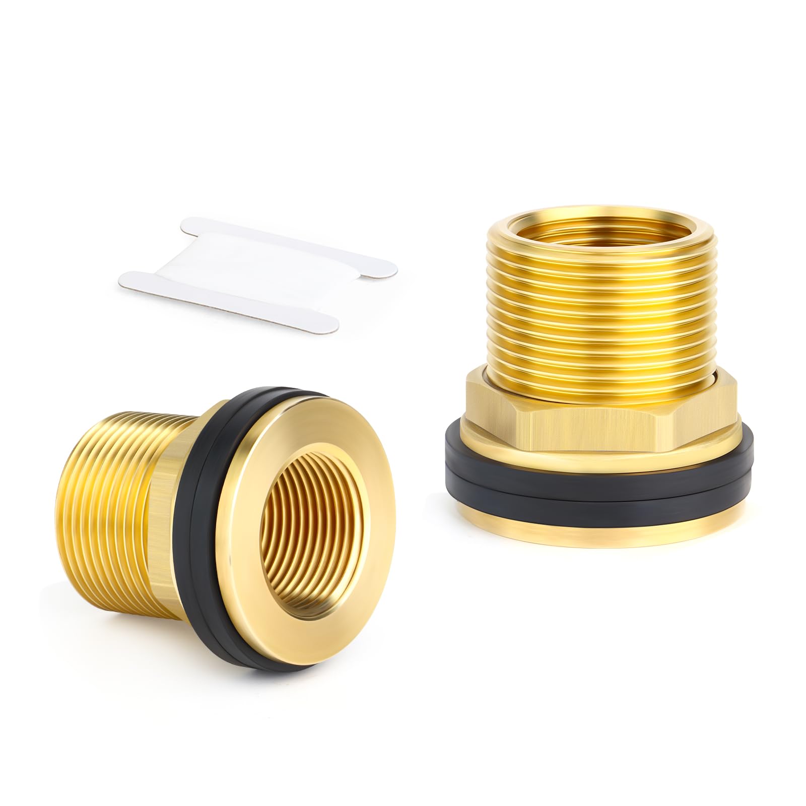 MEANLIN 2PCS Brass Bulkhead Tank Fitting, 3/4" BSP Male to 1/2" BSP Female Thread Water Tank Connector with Rubber Gaskets for Water Tanks, Ponds, and Plumbing Systems